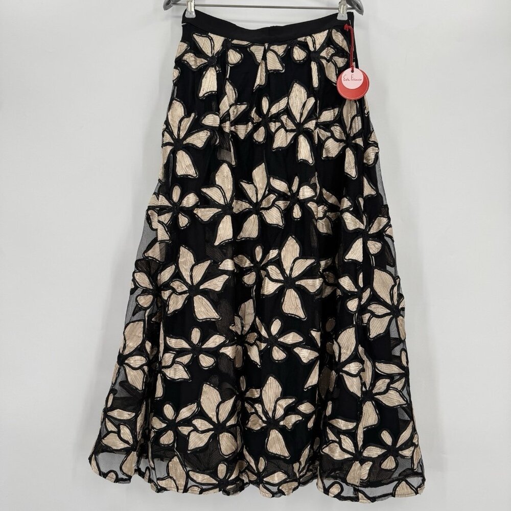 Eva Franco Anthropologie Black/Gold Floral Applique A-Line Skirt size 4 NWT